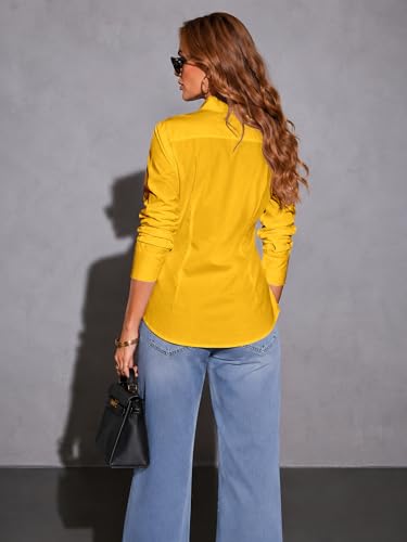BBIBBI Button Down Shirts for Women Shirt Blouse Long Sleeve Up Womens Work Tops Blouses Outfits Office Business Casual Golden Yellow Size XL — view 3