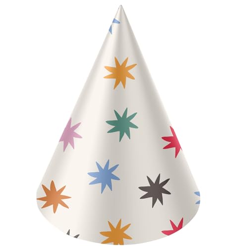 Folat B.V.- Folat 26872 Decoración Blanca con Estrellas de Colores-Sombreros para Fiesta-Starburst-6 Piezas-Cumpleaños Feliz y Colorido para niños y Adultos, Multicolor