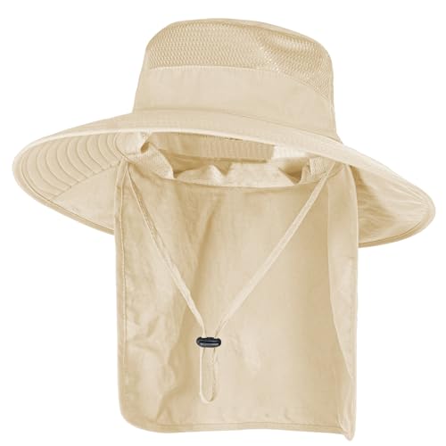 Image of Sun Hats for Men Women Fishing Hat UPF 50+ Breathable Wide Brim Bucket Hats Summer UV Protection Safari Hat with Neck Flap