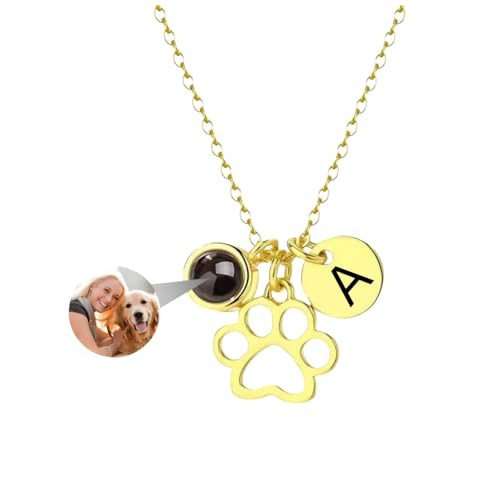 Custom Necklace with Picture inside, Personalized Dog Paw Projection necklaces with initial, Picture necklace Personalized Photo, Pet Dog Cat Memorial Gifts for Women