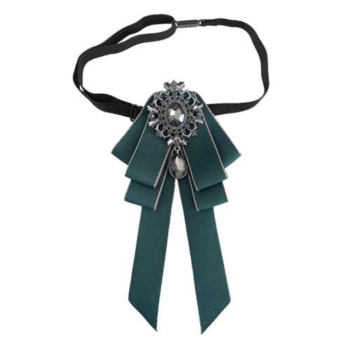 Image of Rhinestone Retro British Style Pre-tied Adjustable Fabric Ribbon Bow Tie for Women Men Uniform Necktie Bownot