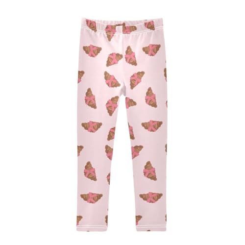 Croissants and Pink Bows Pattern Girls Leggings,Workout Leggings for Girls Toddler Athletic Leggings Size for 3-10T