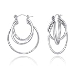 Weviway Triple Layer Silver Teardrop Hoop Earrings, Twisted Design, Fashion Jewellery for Women