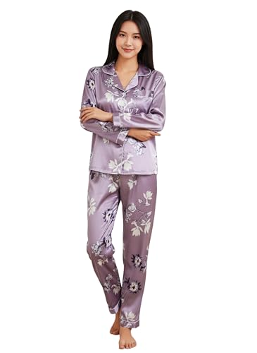 Image of Night Suit for Women with Full Sleeve Button-Down Top with Pant Dress for Woman, Night Dress for Woman, Lycra Two-Piece Loungewear Set