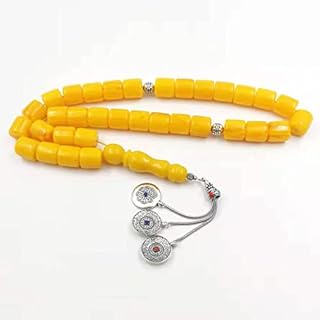 Tasbih Turkish Jewelry 33 Prayer Beads Muslim misbaha Yellow Resin Rosary Bead Amber Color Islamic Eid Gift (16x16mm x 33 Beads)