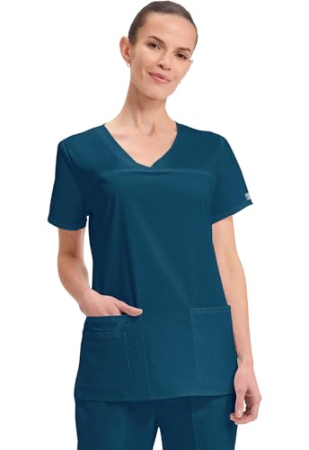Cherokee Women's Workwear Scrubs Core Stretch V-Neck Top, Caribbean Blue, Medium