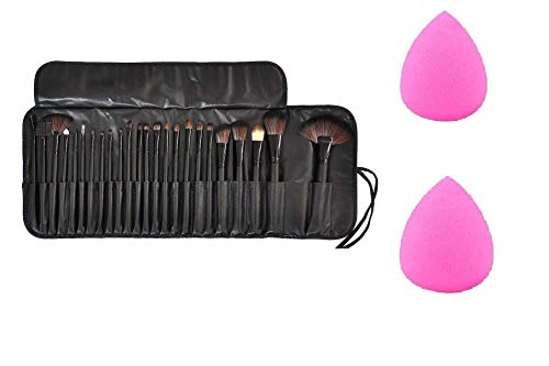 MISS & MAM Fiber Bristle Makeup Brushes Sets With Leather Storage Pouch- Color may vary, 24 Pc