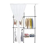 HPDTZ Offener Kleiderschrank Garderobe Stahl mit Kleiderstange Regal Korb Vorhang Boden Decke System...