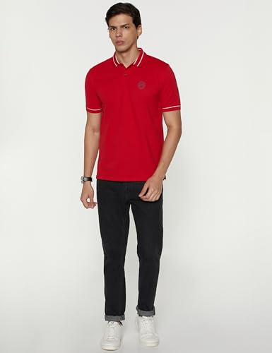 Image of Peter England Men's Regular Fit Insignia Half Sleeve Polo T-Shirt | Cotton Rich | Premium Pique Weave
