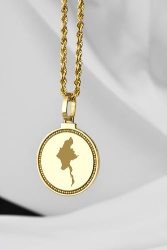 Pendentif carte du Myanmar en argent 925 qui ne ternit pas avec le temps