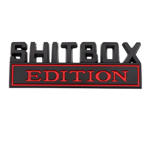 Image of 2PCS SHITBOX Edition Emblem, Car Badge Emblem, Shitbox Decals, Universal Automotive Exterior Decoration Car Side Rear Front Hood Trunk Door Badge 3D Decal Sticker Fit for Truck (Black red)