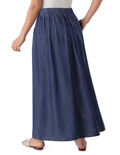 Lightweight Long Denim Skirts for Women A-line Jean Maxi Casual Skirt with Pockets Elastic Waist3
