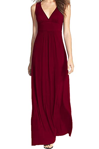 Image of WOOSEA Women Sleeveless Deep V Neck Loose Plain Long Maxi Casual Dress