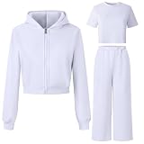 Generisch Mädchen Jogginganzug 3-teilig mit weiter Hose - Set aus Zip-Hoodie, Sweathose und Top · Lässiger Trainingsanzug für Sport und Freizeit