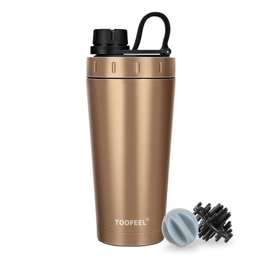 Image of TOOFEEL Insulated Protein Shaker Bottle - 20 oz Stainless Steel Shaker Cups for Protein Shakes, Stays Cold /Hot, Double Walled Vacuum Metal Protein Shaker, BPA Free Leakproof Gym Shaker Bottle
