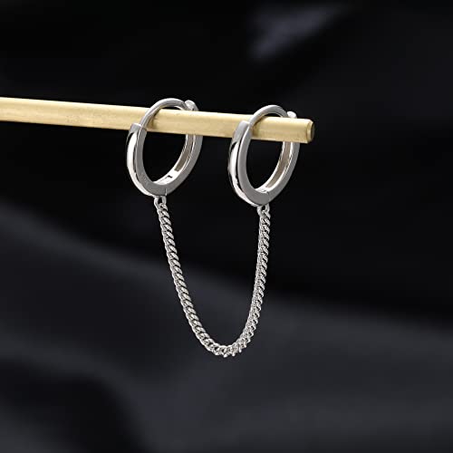 SLUYNZ Solid 925 Sterling Silver Double Hoop Earrings Chain for Women Teens Double Piercing Hoop Earrings Two Holes4