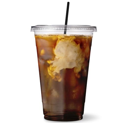 [200 SET]HAKOWARE by Harvest Pack 20 oz Ultra Clear Plastic Cold Cups with Flat Lids, Disposable Wedding Party Drinking Cups Tumblers, Iced Coffee Beer Juice Cold Beverage