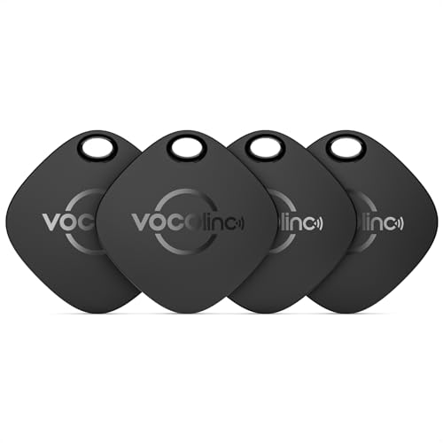 VOCOlinc Bluetooth Item Finder, 4 Pack Tracker Tag-Key Finder Locator, Works with Apple Find My (iOS Only), IP65 Waterproof&Battery Replaceable,Tracker Device for Remote,Luggage,Suitcase,Bag-Black