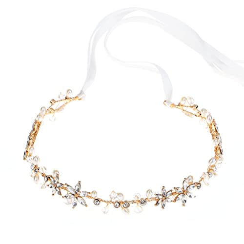 SOLUSTRE Damen Kristall Brautgürtel Hochzeit Gürtel Strass Kristall Perle Hochzeitskleid Blatt Brautjungfer Schärpe Für Braut Hochzeitskleid Zubehör Golden