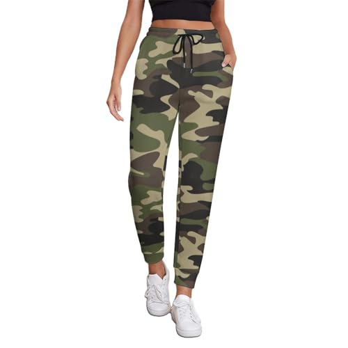 MHYRAC Pantalones deportivos de camuflaje a rayas de tigre, pantalones para mujer con cordón para entrenamiento, descanso, deporte, Estampado de camuflaje verde, M