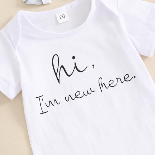 Newborn Baby Boy Girl Outfit Hi I'm New Here Short Sleeve Romper Koala Print Pants Headband Hat Coming Home Outfits4