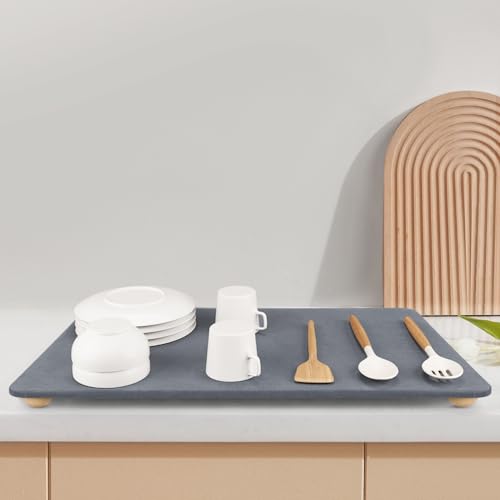 Diateous Earth Abtropfmatte für Arbeitsplatte, QuickDry, umweltfreundlich, rutschfest, hitzebeständig, Mehrzweck-Küchenmatte mit Holzfüßen