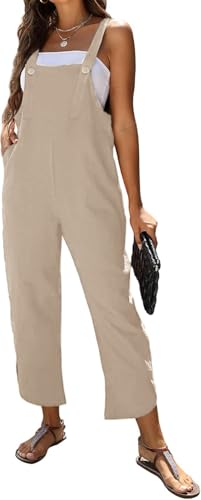 Image of AMEBELLE Women's Sleeveless Cotton Linen Overalls Rompers Baggy Wide Leg Jumpsuits