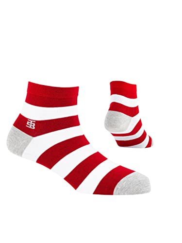 Image of SockSoho Men Assorted Ankle-Length Socks | Red and White Stripes | Size UK 7-11 | Number of Items - 1 pair