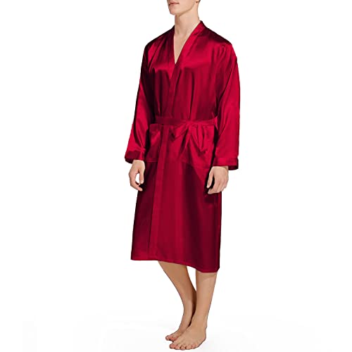 Image of ZUEVI Men's Kimono Robe Silk Satin Long Sleeve Spa Bathrobe Lightweight Soft Silky Pajamas Robes