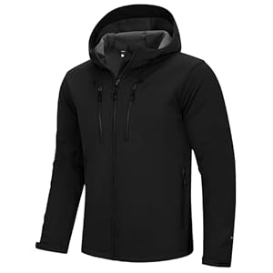 33,000ft Men’s Waterproof Softshell Jackets Lightweight Fleece-Lined Running Jacket Breathable Windbreaker Casual Functional Coat with Hood for Cycling, Hiking,Golf