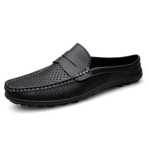 CHUUMEE Men's Hollow Leather Slip On Mules Clog Slippers Casual Backless Flat Loafers Dress Shoes for Walking Wedding
