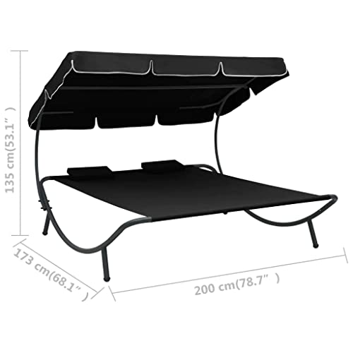 Vidaxl Outdoor Double Chaise Lounge, Patio Lounge Bed With Canopy And Pillows, Outdoor Daybed Lounge Chair For Backyard Pool Lawn, Gray #TOP6