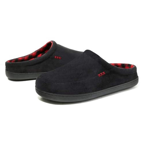 Image of NewDenBer Men's Warm Memory Foam Suede Plush Fleece Lined Slip on Indoor Outdoor Clog House Slippers