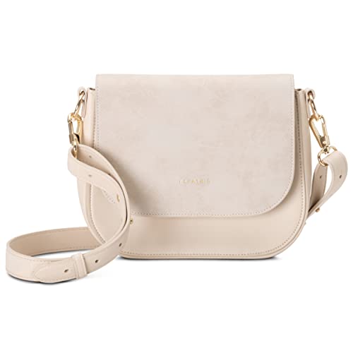 Expatrié Umhängetasche Damen Klein Beige - Louise Medium - Moderne Crossbody Bag aus Veganem Leder - Tasche für City Ausgehen - Verstellbarer Schultergurt