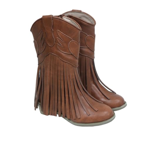 Girls Winter Low Heels Tassel Combat Knight Boots Cowgirl Cowboy Western Riding Shoes