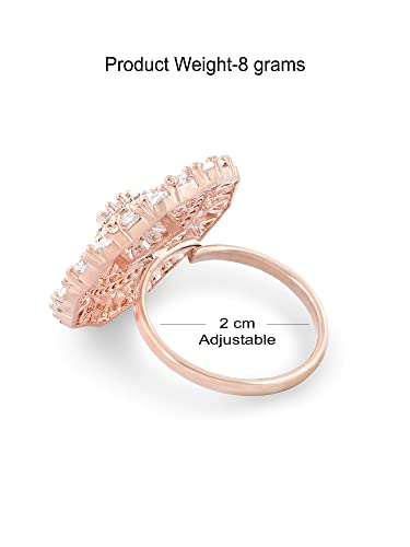 Image of ZAVERI PEARLS Rose Gold Dazzling Cubic Zirconia Party Bling Statement Brass Adjustable Finger Ring For Women-ZPFK16099