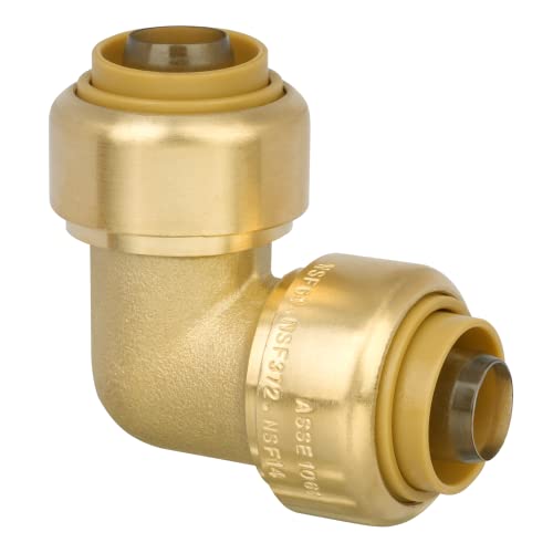 JUWO 1/2" Push to Connect 90 Degree Elbow for PEX, Copper, CPVC Pipe, Brass Plumbing Fitting with Upgraded Stiffener (1 Pack)