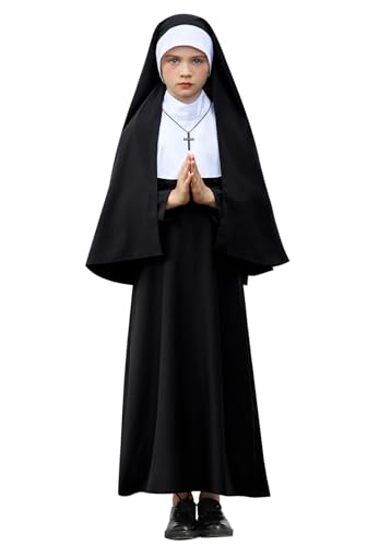 Vestido negro de monja para niñas 4-14 años con tocado