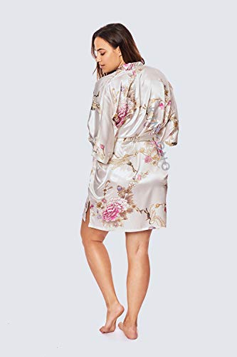Image of KIM+ONO Plus Size Satin Short Kimono Robe for Women | bridal - maternity - postpartum - lingerie - bridesmaid