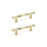 Tighall 2PCS Bamboo Shape Handle, Zinc Alloy Cabinet Handles, 2.5 Inch Hole Distance, Gold Brass Retro Knob Antique for Cabinet Closet Dresser