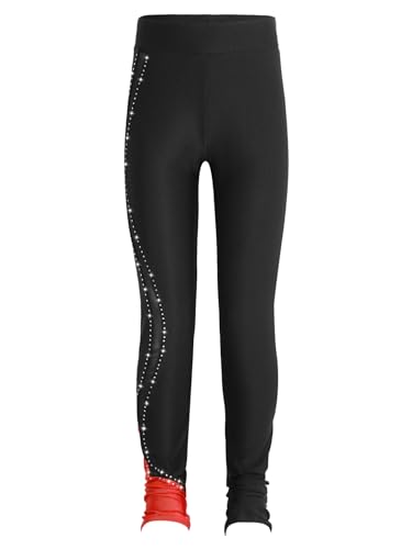 Zaldita Kinder Mädchen Leggings Sport Lang Gymnastikleggings mit Strass Eiskunstlauf Leggings Yoga Training Bühnenauftritt Rot 110-116