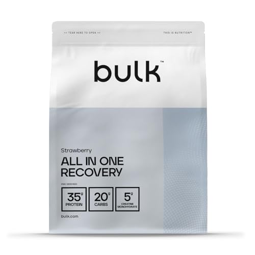 Bulk All in One, Protein-Shake mit Kreatin, Glutamin-Peptiden, Leucin, Maltodextrin, Protein Pulver, Eiweißpulver, Erdbeere, 2,5 kg