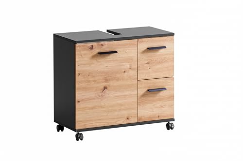 Schildmeyer Palermo Waschbeckenunterschrank 157635, Anthrazit/Artisan Eiche Dekor, 65,1 x 32,0 x 60,0 cm