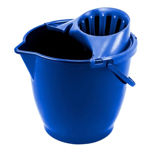 Tradineur - Cubo para Fregar con escurridor y asa, plástico, Ligero y Resistente, Limpieza, hogar (Azul - 13 litros - 33 x 33 x 30 cm)