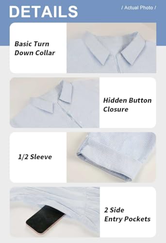 chouyatou Women's Striped Button Down Shirt Dress Loose Casual Cuffed Sleeve Tiered Mini Tunic Dress3