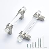 BonKuDoo 5 Pack Adjustable Crystal Drawer Pulls 5inch Hole Center, Kitchen Cabinet Pulls Handles Gla