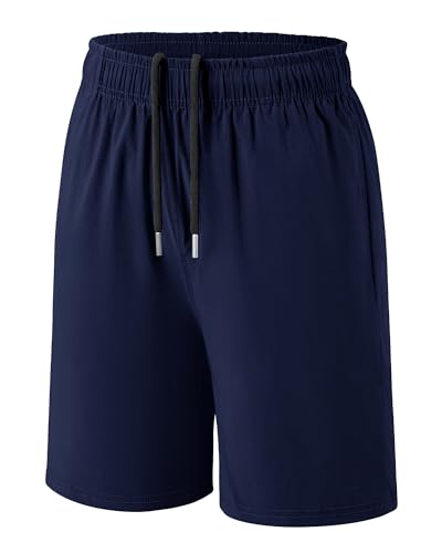 Somaibo Boys Athletic Shorts Kids Quick Dry Basketball Soccer Running Sports Gym Active Performance Shorts with Pockets 13-14 Years Navy