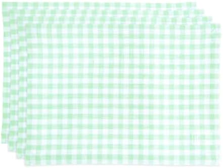 Solino Home Gingham Check Linen Placemats 14 x 19 Inch – 100% Pure Linen Celadon Plaid Placemats for Spring, Summer, Party – Set of 4 Machine Washable Tablemats – Handcrafted