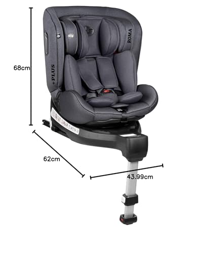 Innovaciones MS Roma 1843 - Silla de Coche Grupo 0/1/2/3 (0- 36Kg), Giratoria 360 y Pata de Apoyo, Gris