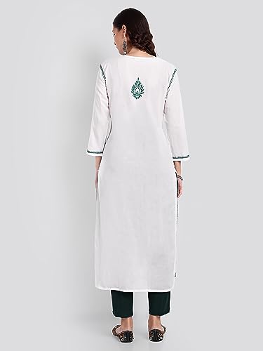 Image of Seva Chikan Hand Embroidered Lucknowi Chikankari Regular Straight Cotton Kurta Kurti for Women SCL4243